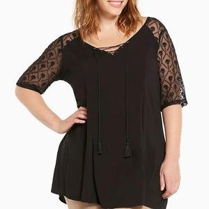Torrid Lace Up Front Lace Challis Tunic